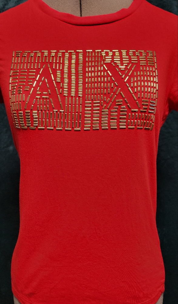 Armani Exchange Slim Fit Logo Lettering T-shirt With Gold Embellishments